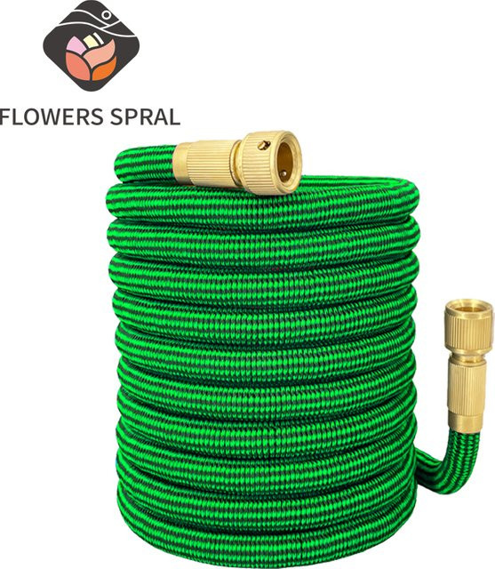 3er Set FLOWERS SPRAL Gartenschlauch in Grün mit flexiblen Metallverbindungen zur Bewässerung von Rasenflächen - Bild 1