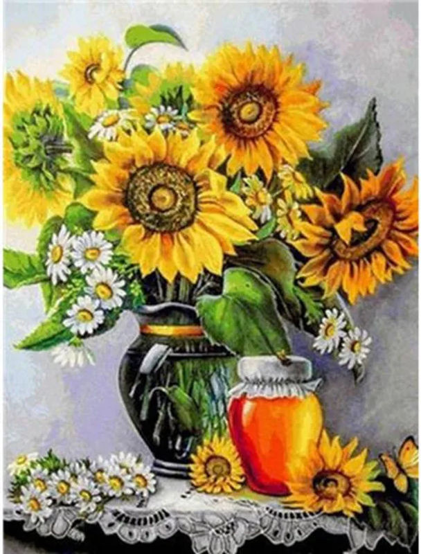 FIYO DIY 5D Diamant Malerei Sonnenblume mit runden Bohrern, gelbe Blumen Stickerei als Wanddekoration, B/H: 20 x 30 cm - Bild 1