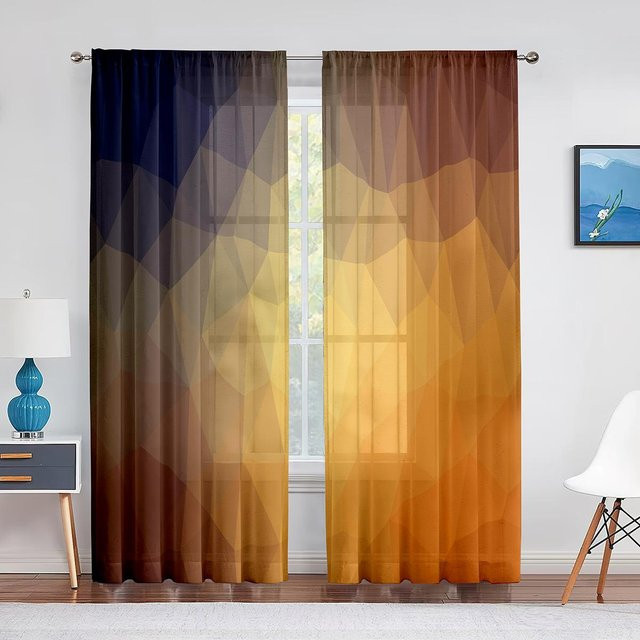 Super Six Voile-Vorhang mit Regenbogen-Farbverlauf und geometrischem Dreieck-Design, transparent, B/H: 100 x 250 cm - Bild 1