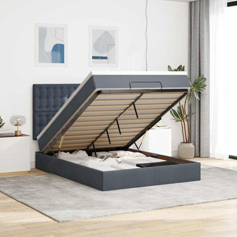 Vidaxl Polsterbett Ottoman mit Matratze und LED in Anthrazit Grau aus Samt, B/T: 140 x 190 cm - Bild 1