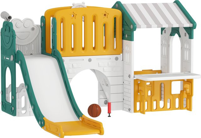 AIYAPLAY Kinderrutsche mit Klettergerüst, Spielhaus, 1-4 Jahre, Gelb+Grün - Bild 1