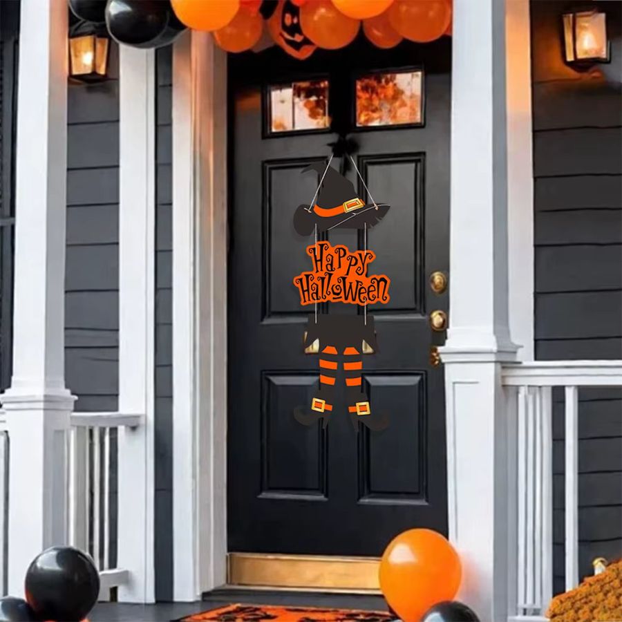 Runtowo Happy Halloween Türanhänger aus Papier mit Hexe-Dekoration in Orange und Schwarz - Bild 3