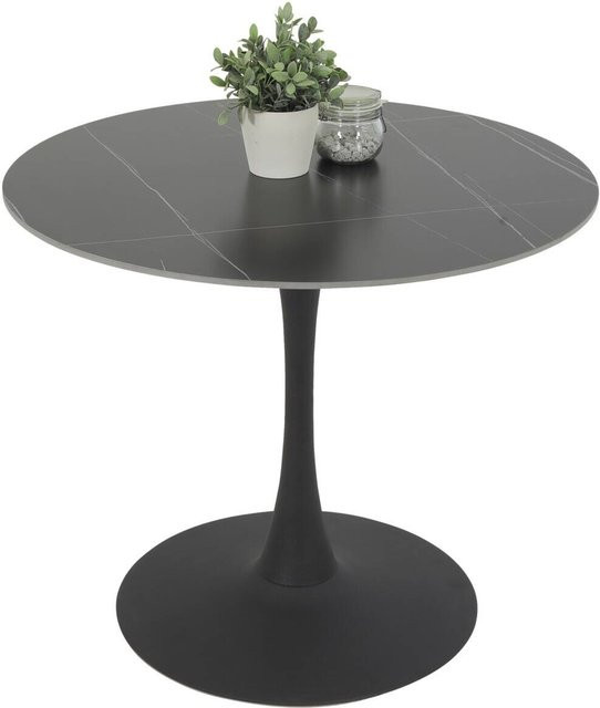 Esstisch Hela rund in Marmoroptik aus Sintered Stone, Farbe Schwarz Anthrazit Grau, Höhe: 75 cm, Durchmesser: 90 cm - Bild 1