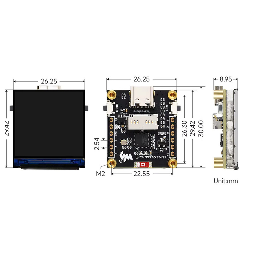 Diymore ESP32-C6 LCD-Display Entwicklungsboard mit 1,3 Zoll ST7789 Display, WiFi und Bluetooth, USB-C Anschluss, Schwarz - Bild 4
