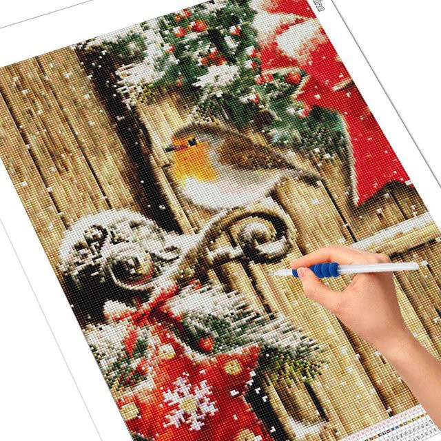 Evershine 5D DIY Diamantstickerei Vogel im Winter als Kreuzstich Wandkunst, Mehrfarbig, Breite: 20 cm, Höhe: 30 cm - Bild 1
