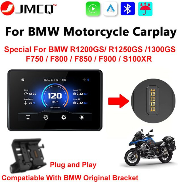 Jansite Kabelloser CarPlay und Android Auto Moto Monitor mit GPS-Navigation für BMW Motorräder in Schwarz - Bild 1
