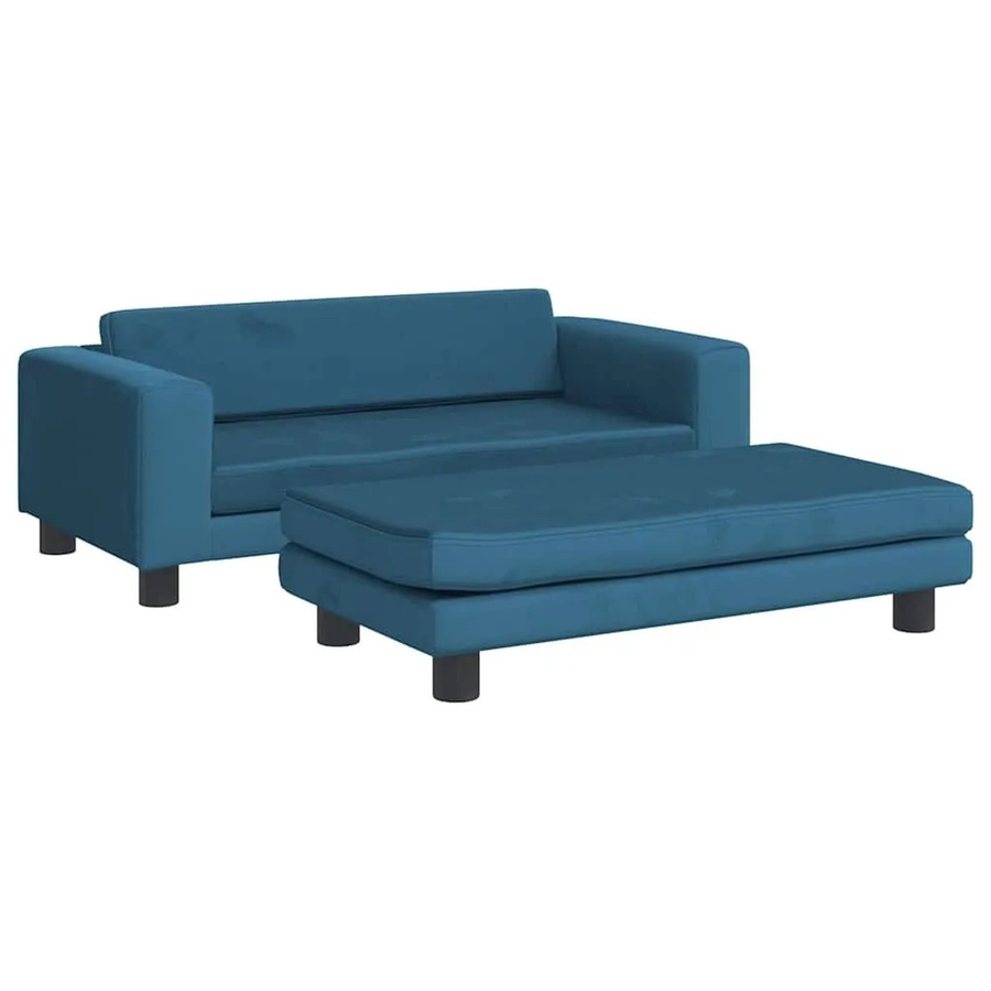 vidaXL Kindersofa mit Hocker in Blau aus Samt, B/T/H: 100 x 50 x 30 cm - Bild 2