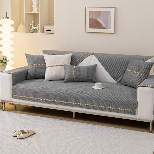 Creme Chenille Sofakissen mit abnehmbarem Bezug, quadratisches Sitzkissen, B/T/H: 70 x 70 x 70 cm - Bild 1