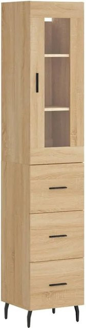vidaXL Highboard Sonoma-Eiche mit Glastüren und Regalen, Farbe: Braun, B/T/H: 34,5 x 34 x 180 cm - Bild 1