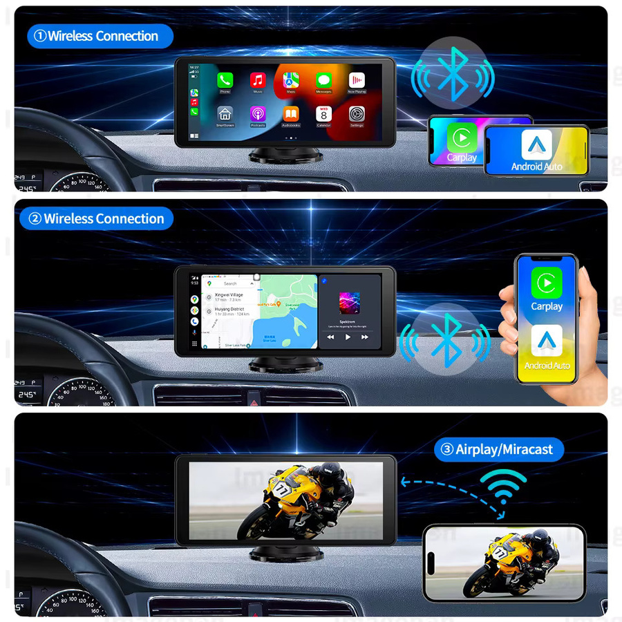 Imagebon 6,86 Zoll Dashcam Rückspiegelkamera mit ADAS, Wireless CarPlay, Android Auto, Bluetooth, AUX, GPS und FM, Schwarz - Bild 2