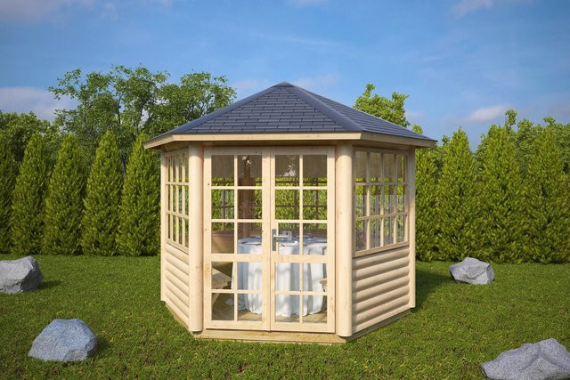 Sechseckiger Gartenpavillon Seattle von Hansagarten24 aus Naturholz in Braun, B/T/H: 3 x 3 x 3 m - Bild 1