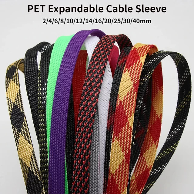 Erweiterbare Kabelhülse aus PET-Nylon zur Kabelisolierung und zum Kabelschutz in Schwarz und Rot - Bild 1