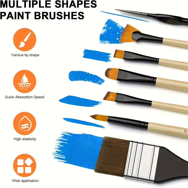 36-teiliges professionelles Pinselset mit Palettenmesser und Stoffrolle aus Holz in Mehrfarben für Acryl, Öl, Aquarell und Gouache - Bild 5