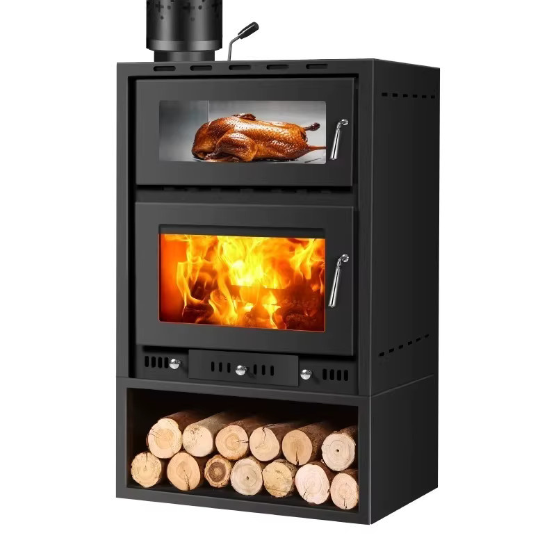 YunlinLi Gusseisen-Kaminofen mit Backofen und Hochtemperaturglas in Schwarz für Innenräume von 30-60 m2 - Bild 2