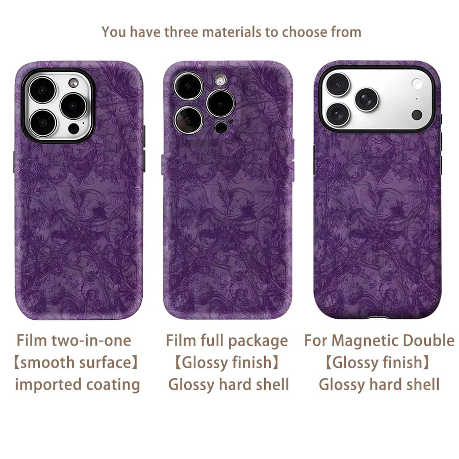 Potdemiel Handyhülle mit lila Barock-Spiralen für iPhone 17 16 15 14 13 Pro Max Plus mit Magnetfunktion und robustem Doppelschicht-Schutz - Bild 2