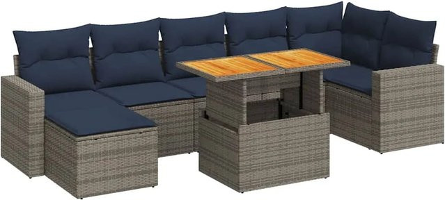 vidaXL 8-teilige Garten-Sofagarnitur in L-Form aus grauem Poly-Rattan mit Kissen und pulverbeschichtetem Stahlgestell - Bild 1