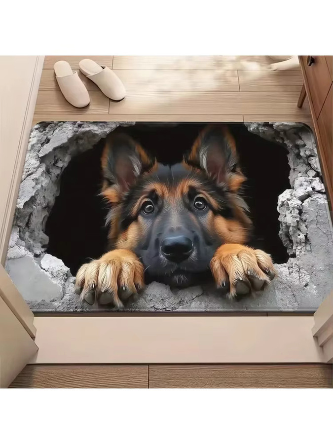VIKAMA 3D-Fußmatte mit Deutsche Schäferhund Motiv, rutschfest und waschbar, bunte Willkommensmatte für deine Haustür - Bild 3