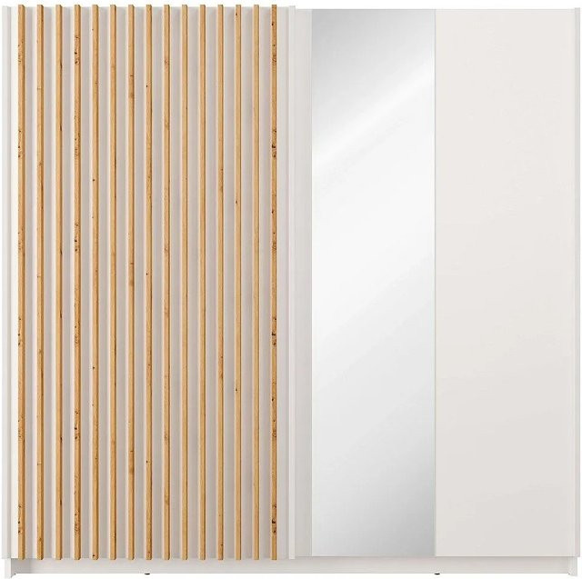 Kleiderschrank Tindania mit Schiebetüren und Spiegel in Weiß, Skandinavischer Stil, B/T/H: 200,3 x 62,0 x 198,5 cm - Bild 1