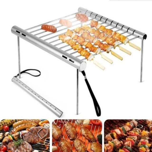 Tragbarer Mini-Grill aus Edelstahl in Silber für Outdoor, Picknick und Camping - Bild 1