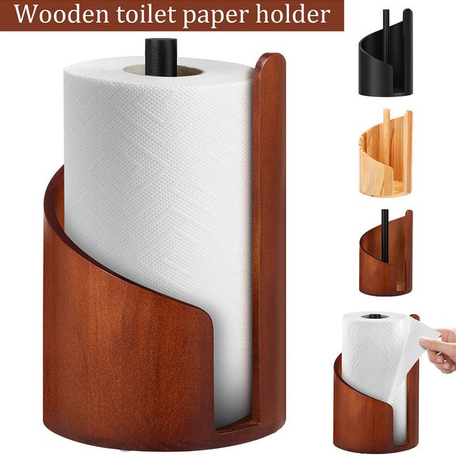 Everso Papierhandtuchhalter aus Holz in Braun, vertikaler Küchenrollenhalter mit Anti-Rutsch-Funktion für Arbeitsplatte und Badezimmer - Bild 1