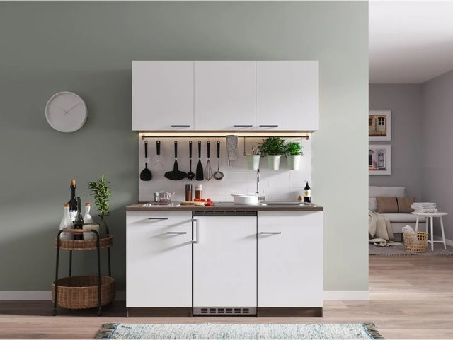 Respekta Küchenzeile KB150EYWC in Weiß-Eiche York Nachbildung mit Einbaufunktion, Breite: 150 cm, Höhe: 200 cm, Tiefe: 60 cm - Bild 1