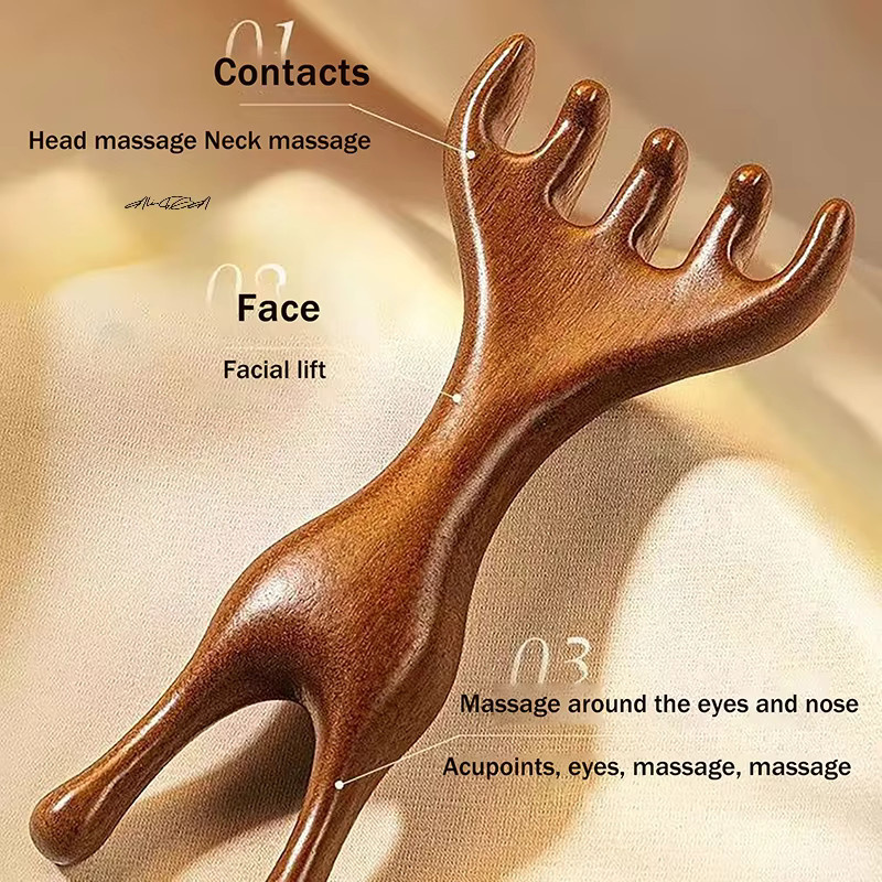HNKMP Gua Sha Gesichtsmassagegerät und Kopfhautmassagegerät, Sandelholz, braun - Bild 4