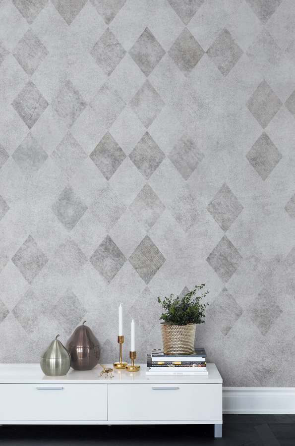 Rebel Walls Mural Patinated Diamonds Wandgestaltung in Sand und Grau mit geometrischem Design - Bild 1