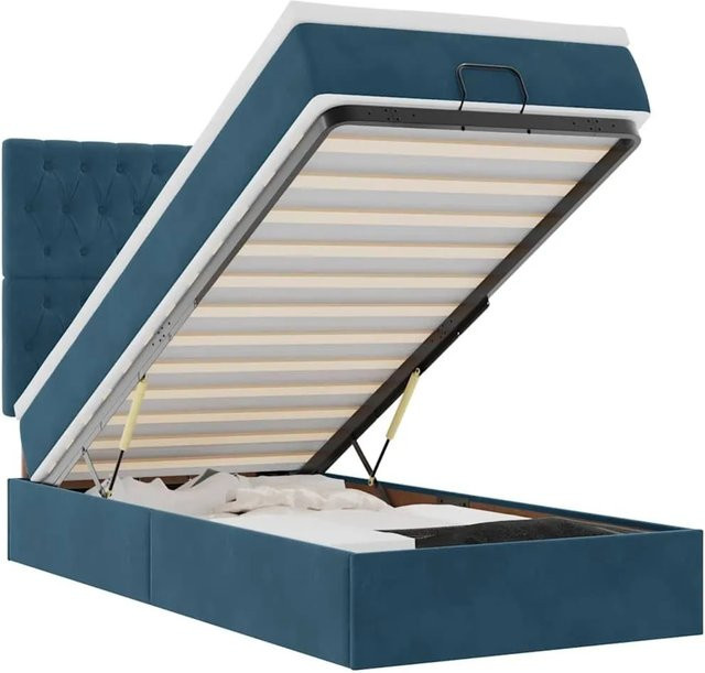 vidaXL Ottoman-Bett mit Matratze und LED-Beleuchtung aus Samt in Dunkelblau, B/T/H: 90 x 190 x 128 cm - Bild 1