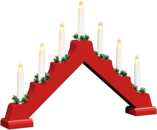 vidaXL Weihnachtskerzenbrücke mit 7 LEDs in Rot, klassische Adventsdekoration für den Tisch, B/H/T: 39,5 x 29,0 x 5,0 cm - Bild 1
