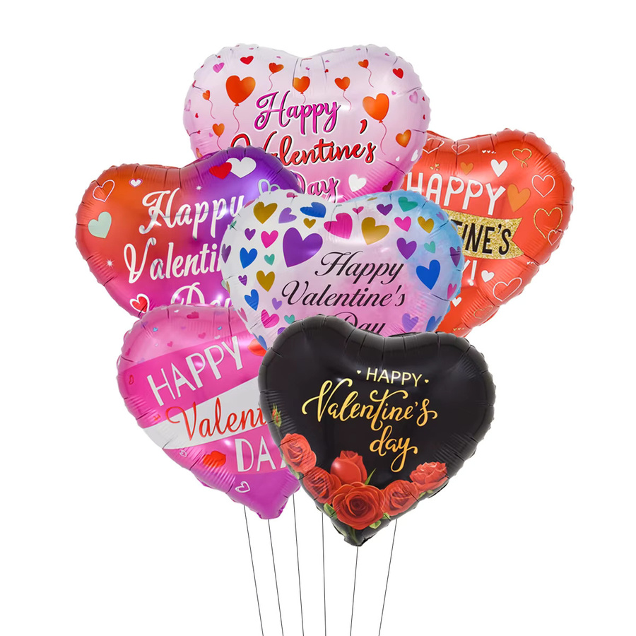 EACH PARTY Valentinstag Folienballons im Herz-zu-Herz-Design, 7er Set, Rot, Durchmesser: 45,72 cm - Bild 2