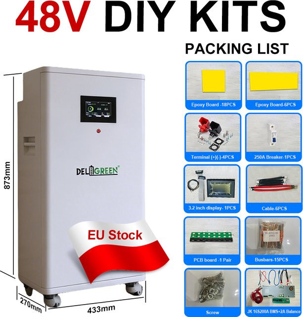 Deligreencs Vertikale 48V DIY-Batteriebox in Weiß für 280AH 314AH 334AH Zellen mit JK 16S 200A BMS V19, 2A Aktiver Balancer und Bluetooth für ESS - Bild 1