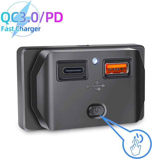 Kebidumei USB-C Schnellladebuchse mit QC 3.0 und Schalter für 12V 24V Auto, Motorrad, RV und Boot in Schwarz - Bild 1