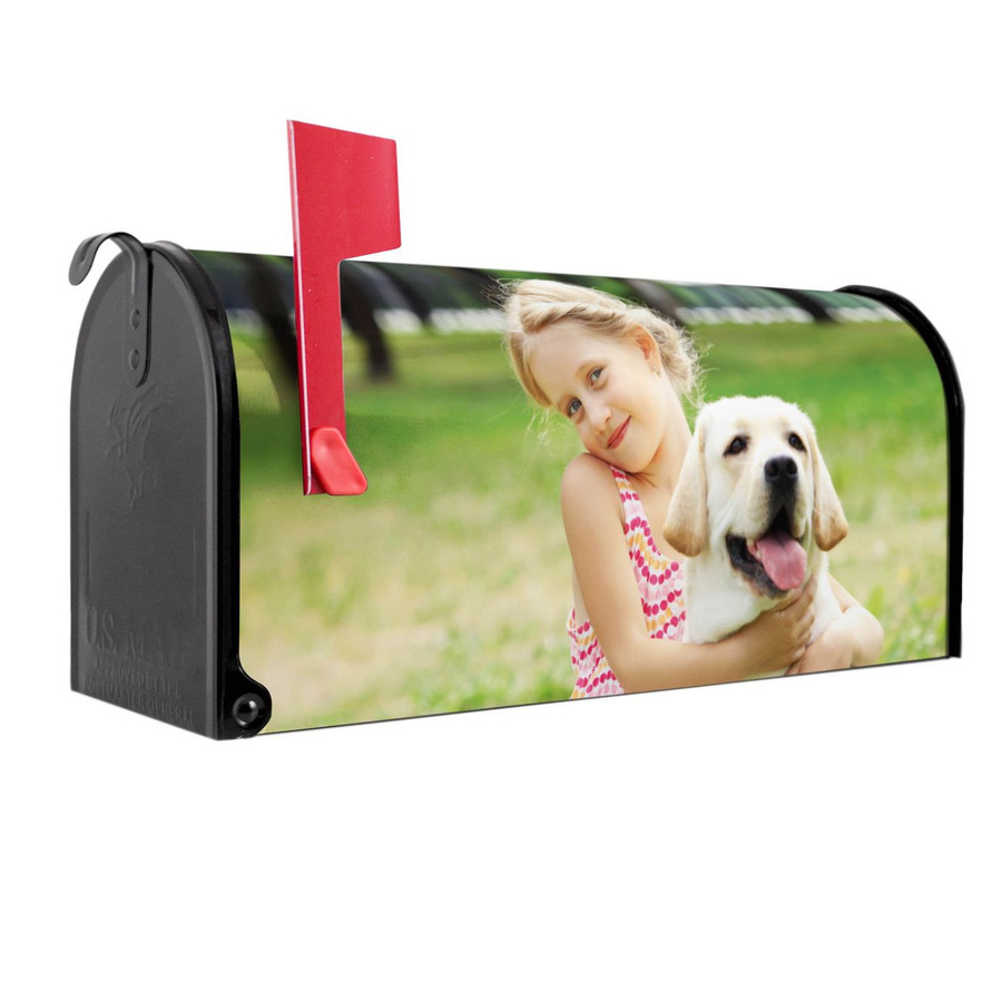 banjado Amerikanischer Briefkasten in Schwarz mit roter Fahne aus Stahl, B/H/T: 48,0 x 22,0 x 17,0 cm - Bild 1