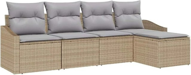 vidaXL Garten-Sofa-Set 5-teilig in Beige aus Poly-Rattan mit Polsterung und Ottoman im L-Shape Design - Bild 1