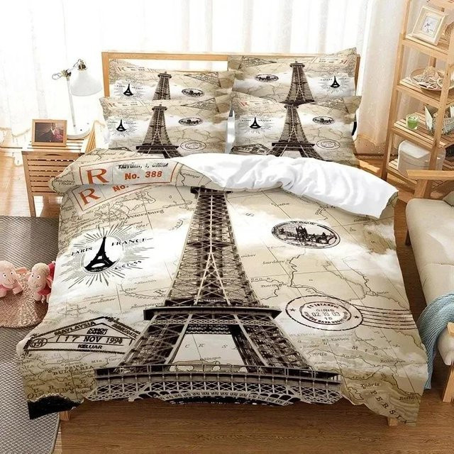 Lodestar Bettwäsche-Set mit Eiffelturm-Motiv in Beige, 2-teilig aus Mikrofaser mit 3D-Digitaldruck, B/H: 70 x 133 cm - Bild 1