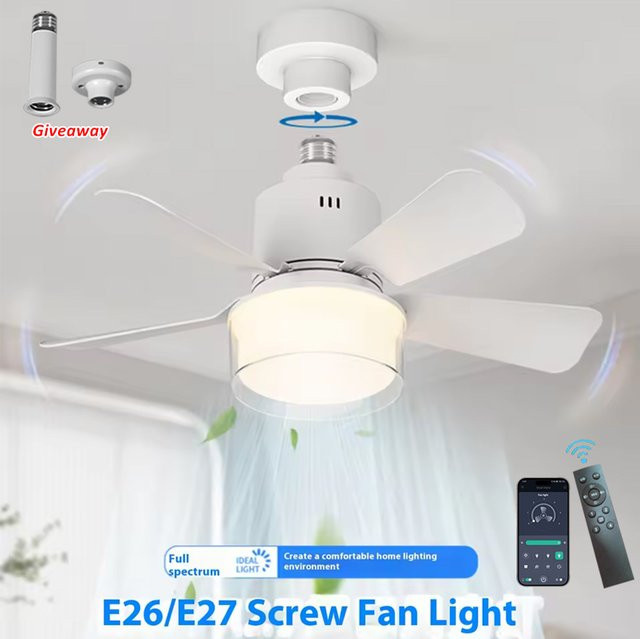 LINYILIGHT Silent Deckenventilator mit LED-Licht und E27-Fassung, Weiß, App-Steuerung für Wohnzimmer und Schlafzimmer - Bild 1