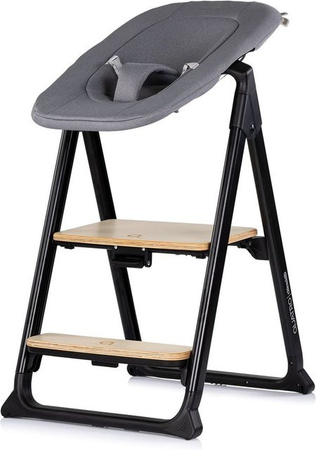 Chipolino Hochstuhl Quatro 4in1 Babywippe und Lernturm mit Tablett und Fußstütze in Dunkelgrau