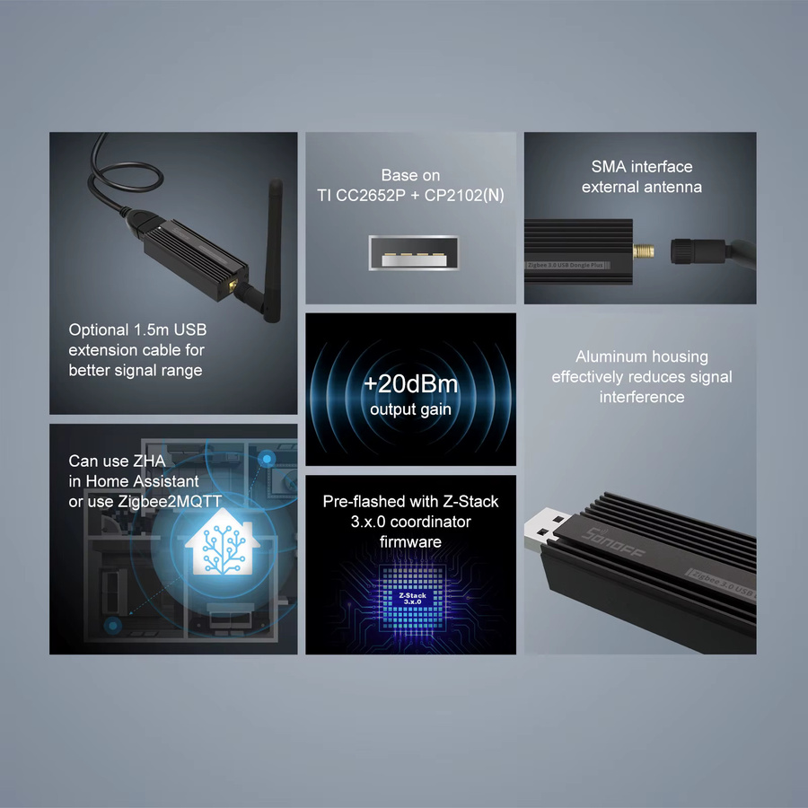 SONOFF ZBDongle-P Zigbee 3.0 USB-Stick Plus in Schwarz als universelles Gateway und Koordinator kompatibel mit ZHA und Zigbee2MQTT für ZBMINI und SNZB-Geräte - Bild 3
