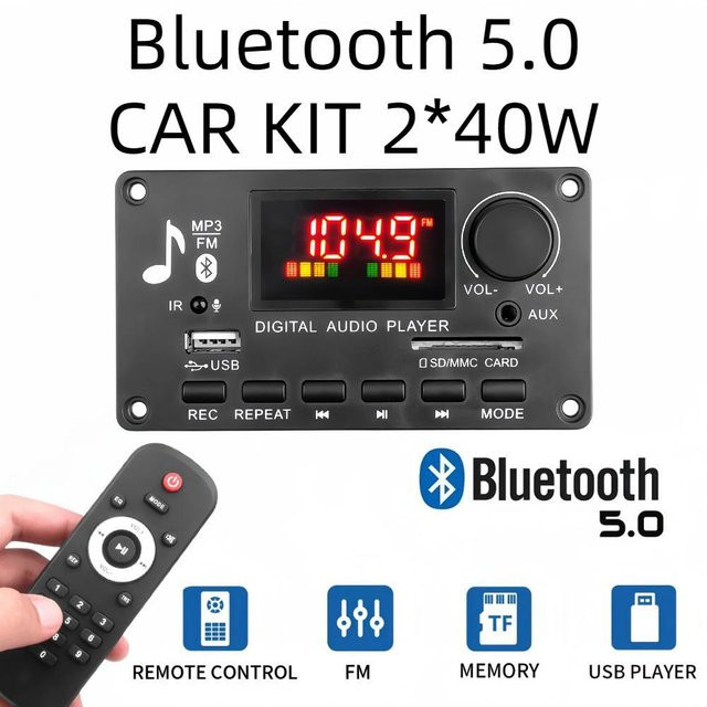 Kebidu Bluetooth 5.0 MP3 Decoder Board mit 80W Verstärker, FM Radio, USB, TF und Mikrofon-Eingang, Schwarz - Bild 1
