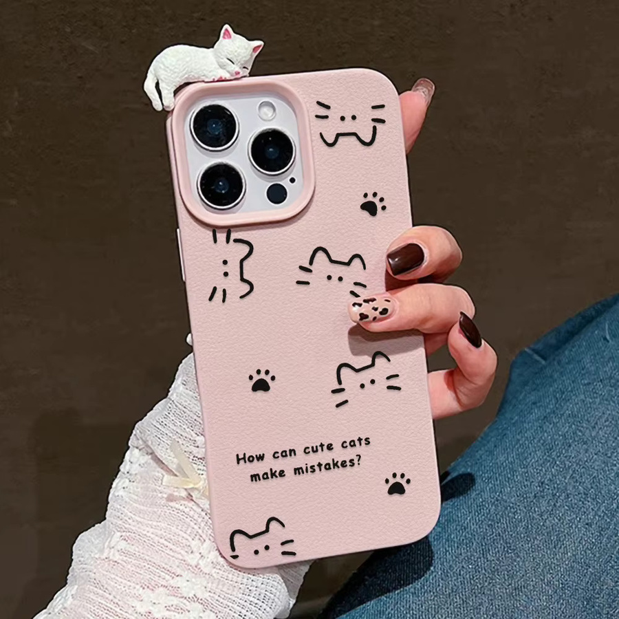 Stoßfeste Katzen Handyhülle aus weichem TPU für iPhone 17 Pro Max, 16, 15, 14, 13, 12, 11 und Air in Pink - Bild 3