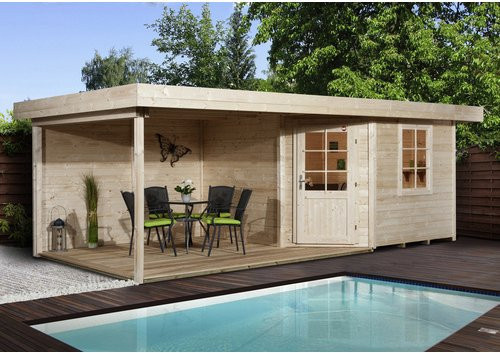 WEKA Gartenhaus 213 Plus Gr.2 B aus europäischer Fichte mit Flachdach und Vordach in Beige, B/T: 645 x 298 cm - Bild 3