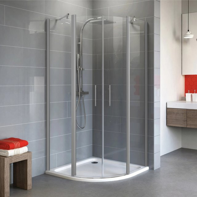 Schulte Runddusche Alexa Style 2.0 aus Echtglas, 4-teilig, Farbe: Alu-Natur, Farbe: transparent, B/T: 90 x 90 cm - Bild 1