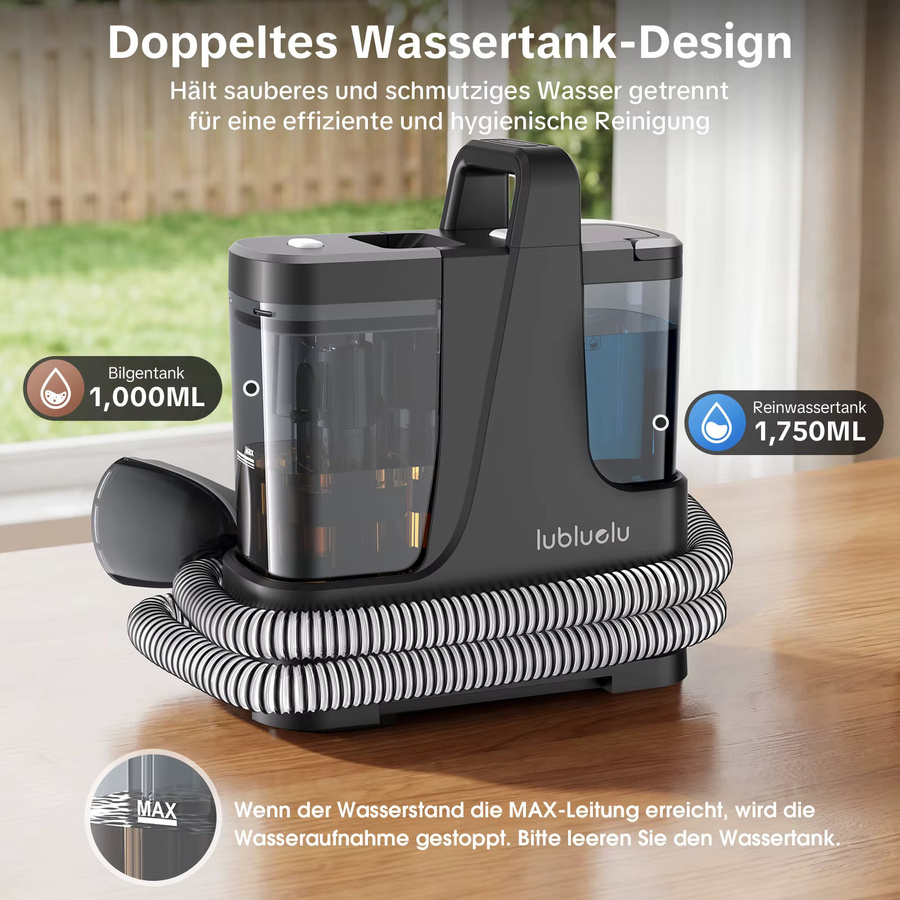 Lubluelu V9 Dampfteppichreiniger in Schwarz mit 15kPa Saugkraft und Heißwasserfunktion zur Fleckentfernung und Keimabtötung - Bild 4