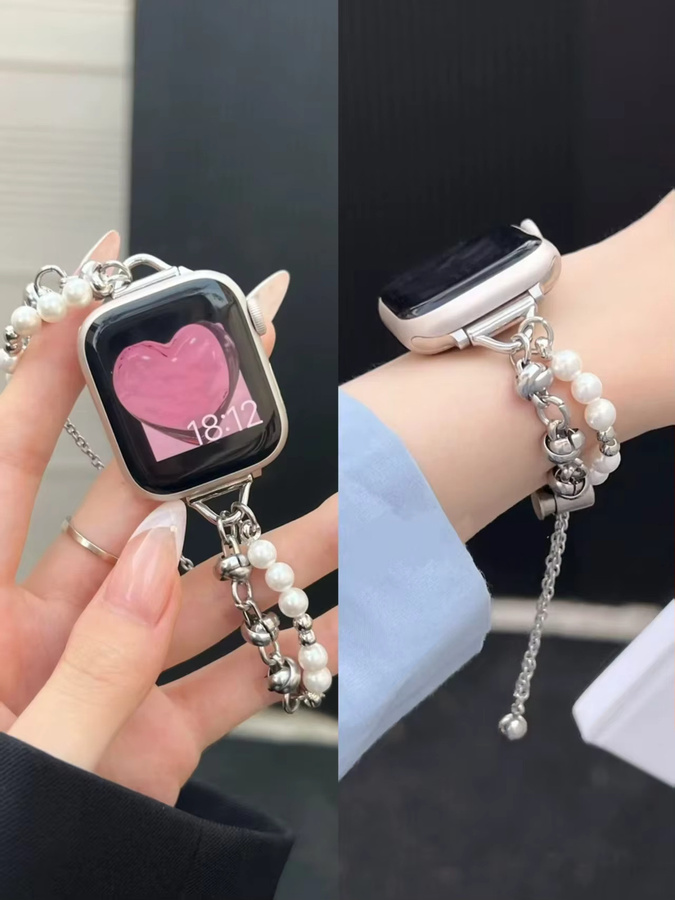 iwujiao Uhrenarmband, Perle, Edelstahl, Silber, Damen - Bild 3