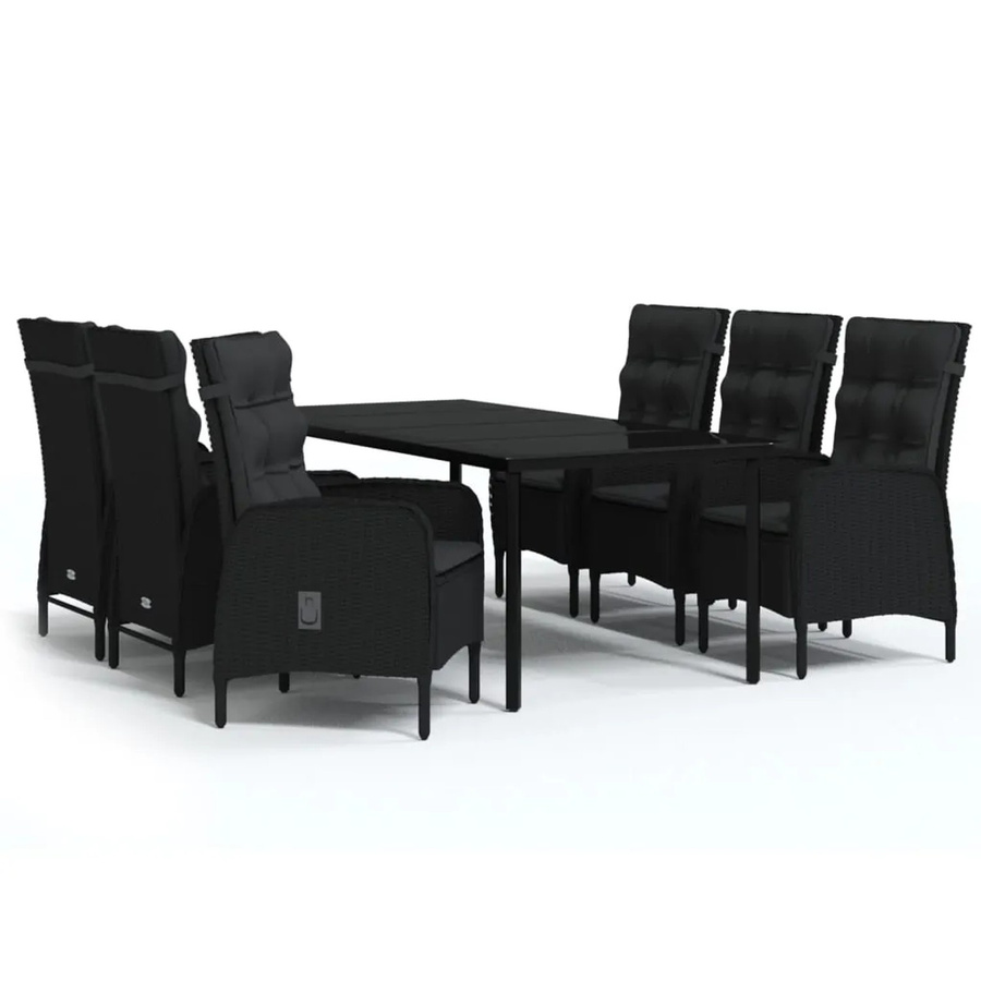 vidaXL 7-teilige Garten-Essgruppe aus PE-Rattan und Akazienholz in Schwarz mit Glasplatte und Kissen, B/T/H: 110 x 63 x 74 cm - Bild 2