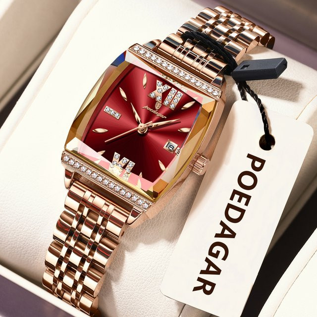 POEDAGAR Armbanduhr, Quarz, Edelstahl, Roségold, Schwarz, Damen - Bild 1