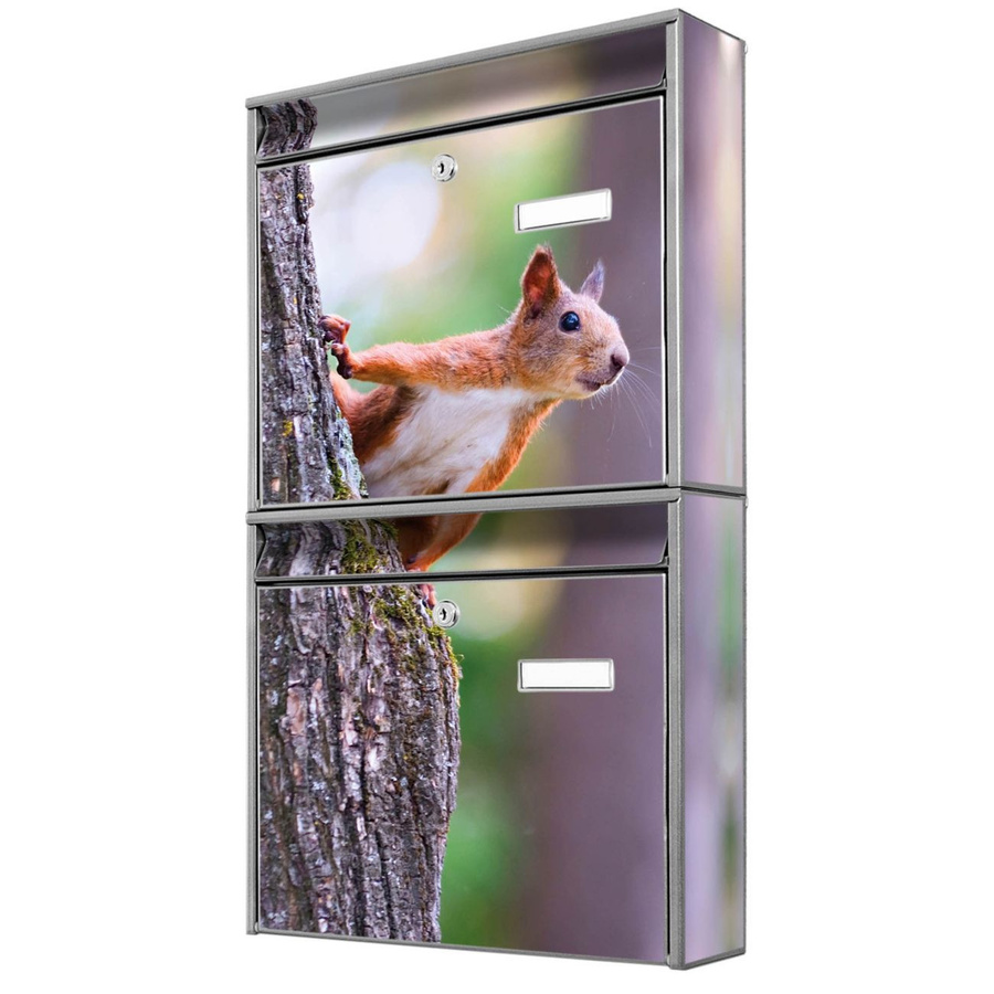 banjado Burg Wächter Doppelbriefkastenanlage in Silber mit Eichhörnchen-Motiv, flexibel erweiterbar, B/H/T: 64,5 x 36,2 x 10,0 cm - Bild 1