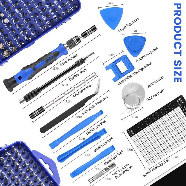 Podofo 122-teiliges Magnetisches Präzisions-Schraubendreher-Set für Elektronik-Reparaturen in Blau - Bild 1