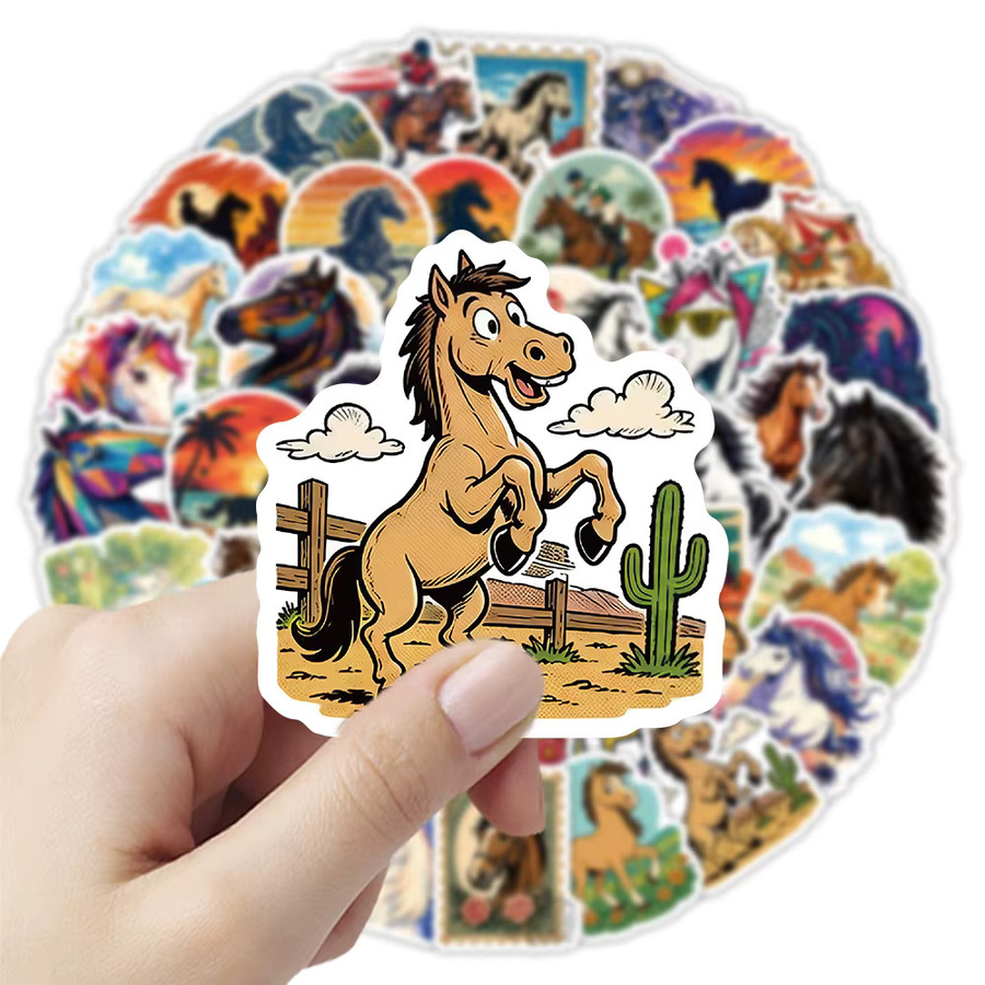 50er-Pack Cartoon-Pferde-Doodle-Aufkleber wasserfest in Multicolour zur Dekoration von Wasserflaschen, Gitarren und Tagebüchern - Bild 2