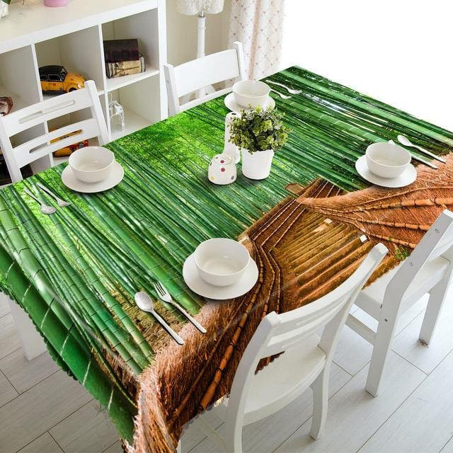 A Family Of Home Textiles Tischdecke im chinesischen Stil mit Bambus, Jadeblättern und Blumen, grün, B/T: 130 x 180 cm - Bild 1